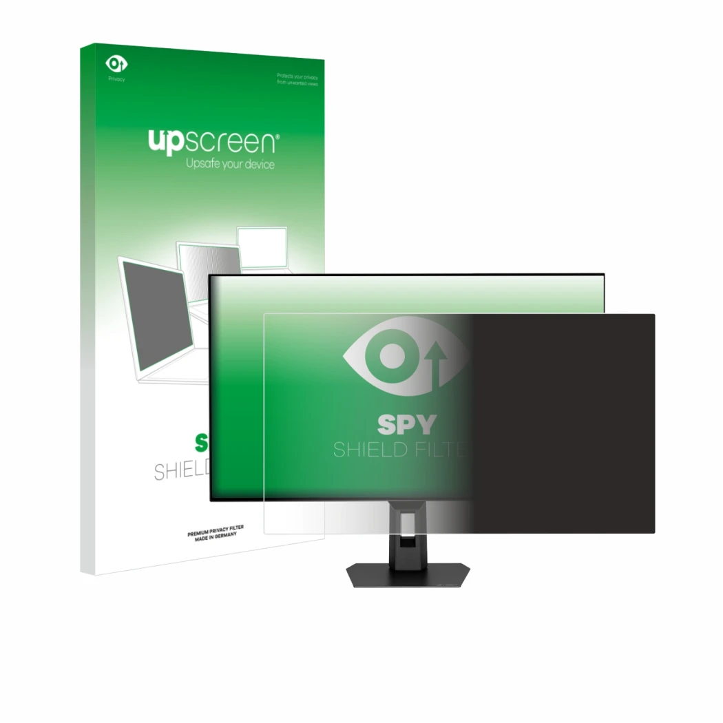 Parte frontal de un envase de producto con el logotipo de la marca upscreen. Al lado se muestra el dispositivo ASUS ROG Strix 