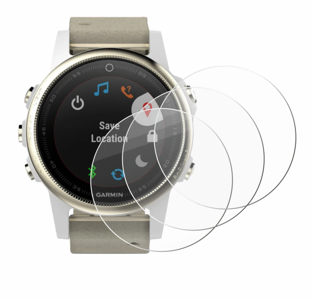 Imagen del dispositivo Garmin Fenix 5S (42 mm) con una amplia variedad de protectores de pantalla.