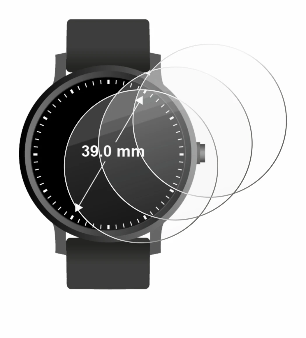 Imagen del dispositivo Circular Displays (ø: 39 mm) con una amplia variedad de protectores de pantalla.