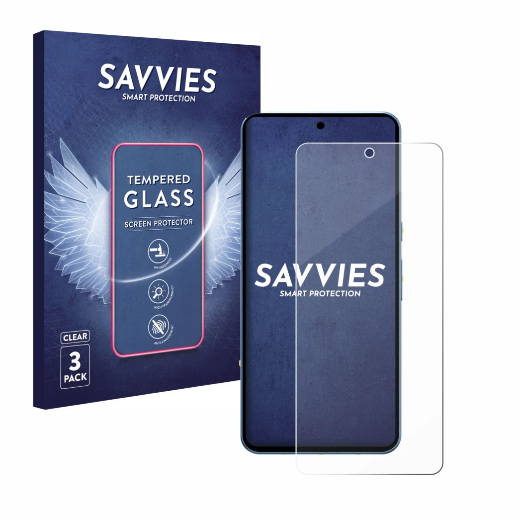 Parte frontal de un envase de producto con el logotipo de la marca Savvies. Al lado se muestra el dispositivo Google Pixel 8 P