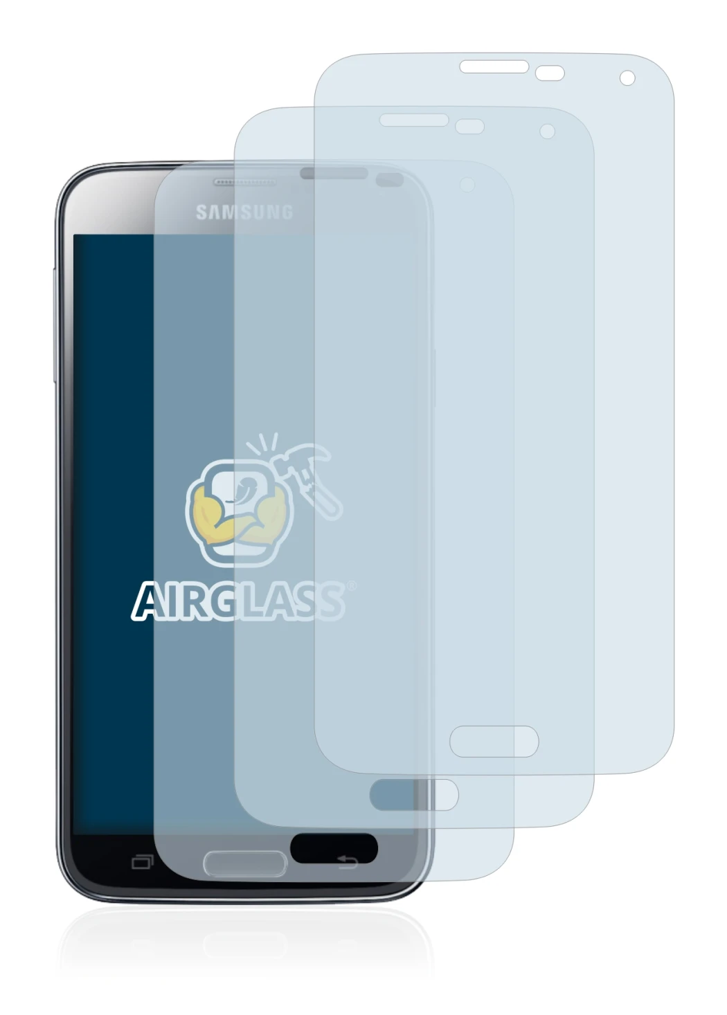 Imagen del dispositivo Samsung Galaxy S5 con una amplia variedad de protectores de pantalla.