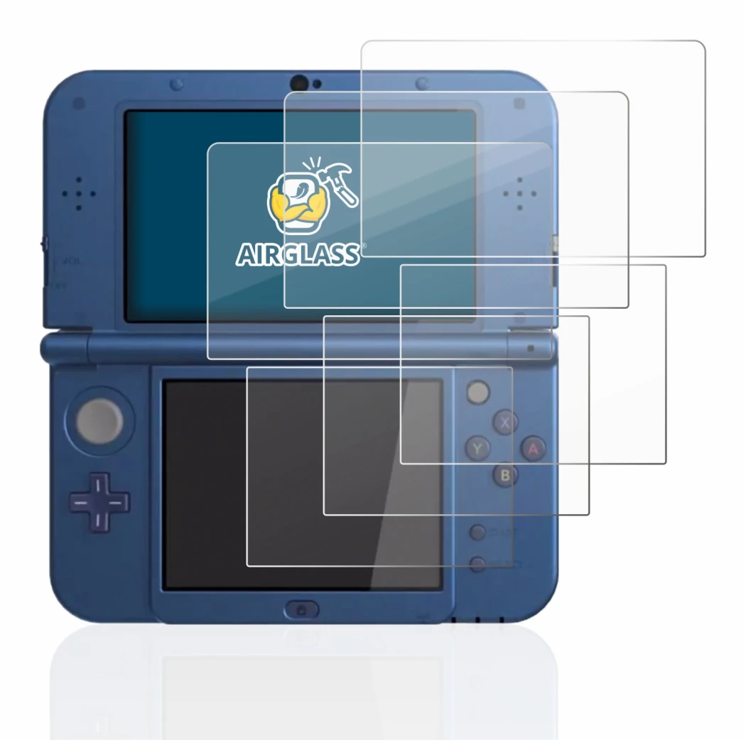 Imagen del dispositivo Nintendo New 3DS XL con una amplia variedad de protectores de pantalla.