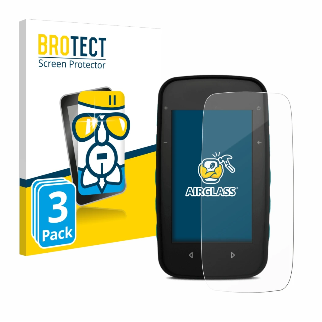 Parte frontal de un envase de producto con el logotipo de la marca BROTECT. Al lado se muestra el dispositivo CompeGPS TwoNav 