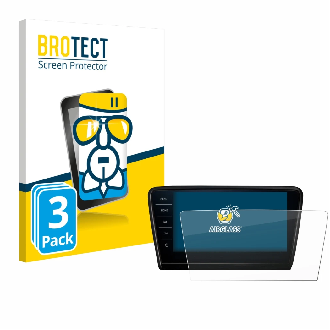 Parte frontal de un envase de producto con el logotipo de la marca BROTECT. Al lado se muestra el dispositivo Skoda Octavia 20