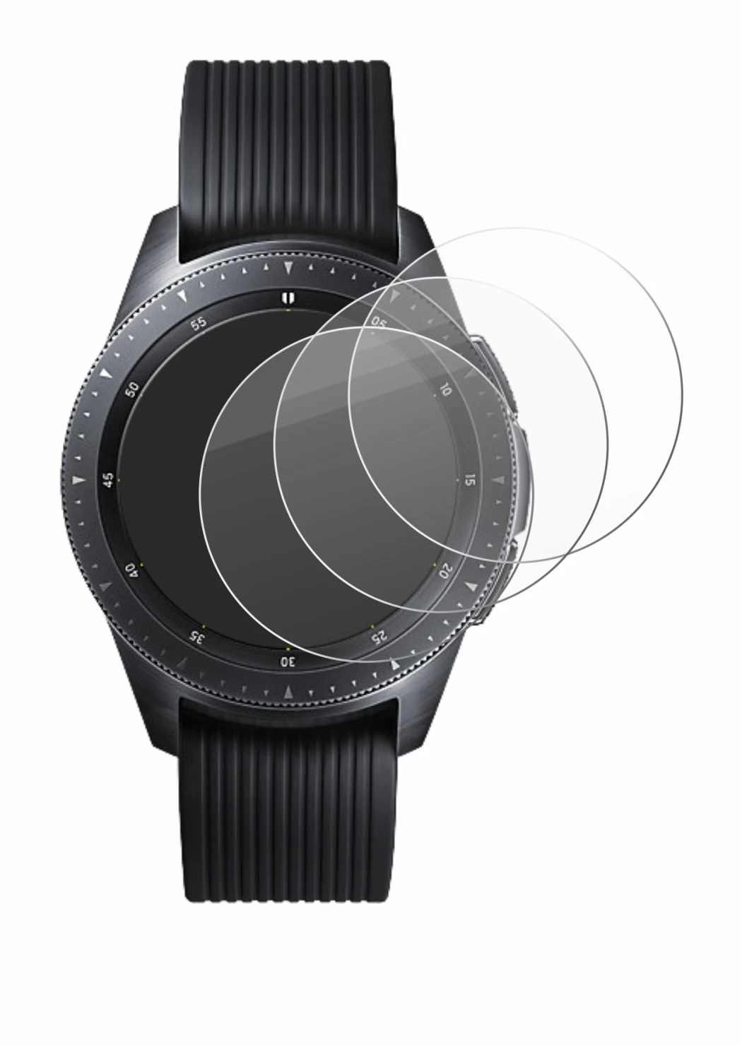 Imagen del dispositivo Samsung Galaxy Watch (42 mm) con una amplia variedad de protectores de pantalla.