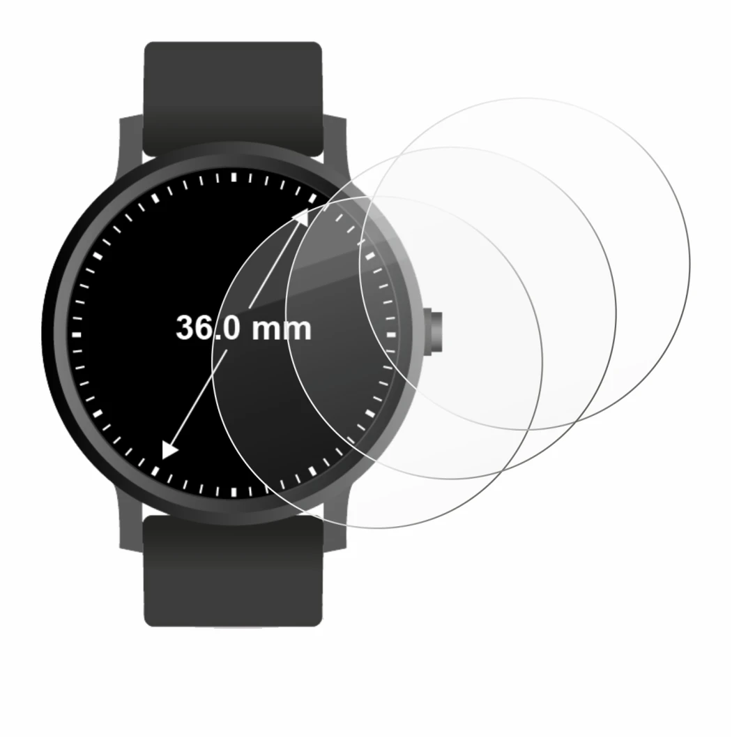 Imagen del dispositivo Circular Displays (ø: 36 mm) con una amplia variedad de protectores de pantalla.