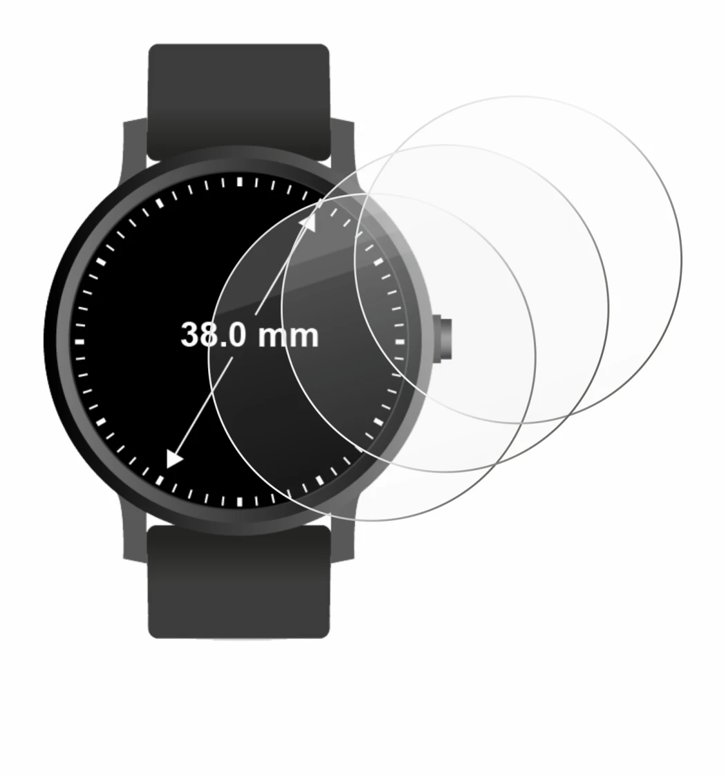 Imagen del dispositivo Circular Displays (ø: 38 mm) con una amplia variedad de protectores de pantalla.