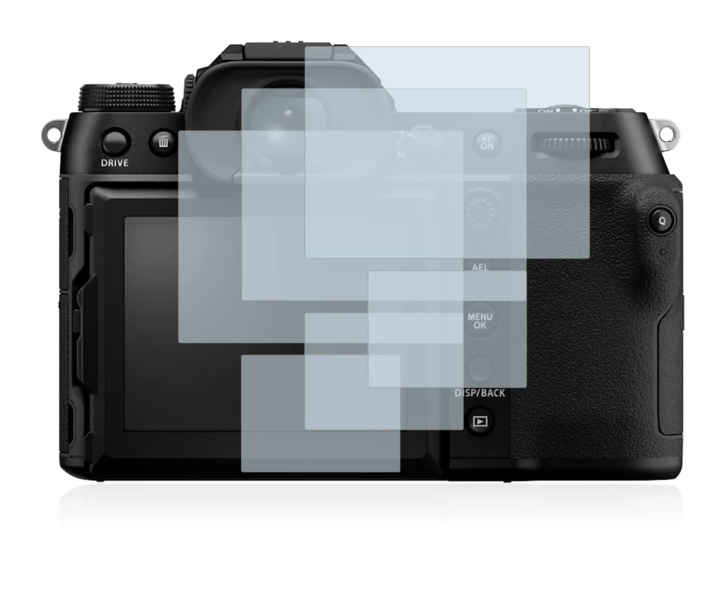 Imagen del dispositivo Fujifilm GFX100S con una amplia variedad de protectores de pantalla.