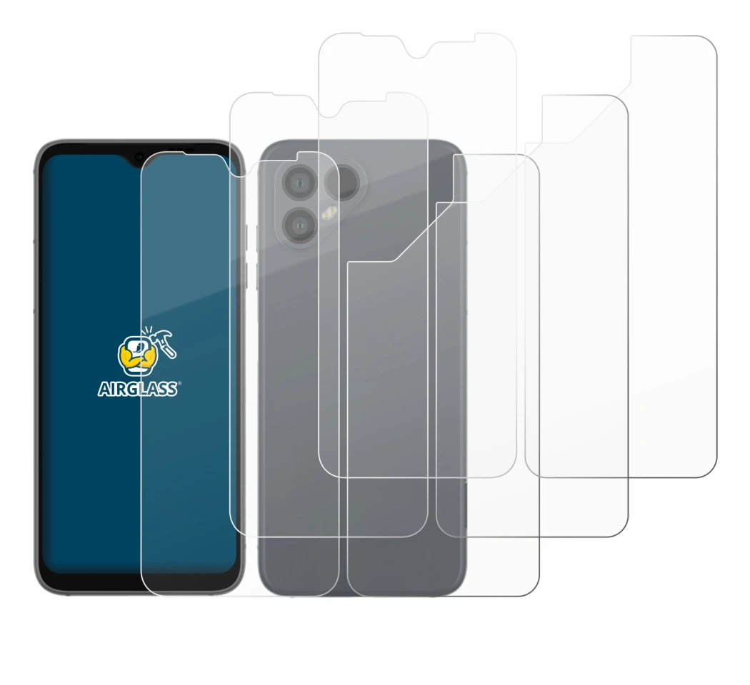 Imagen del dispositivo Fairphone 4 (Frontal+Trasero) con una amplia variedad de protectores de pantalla.