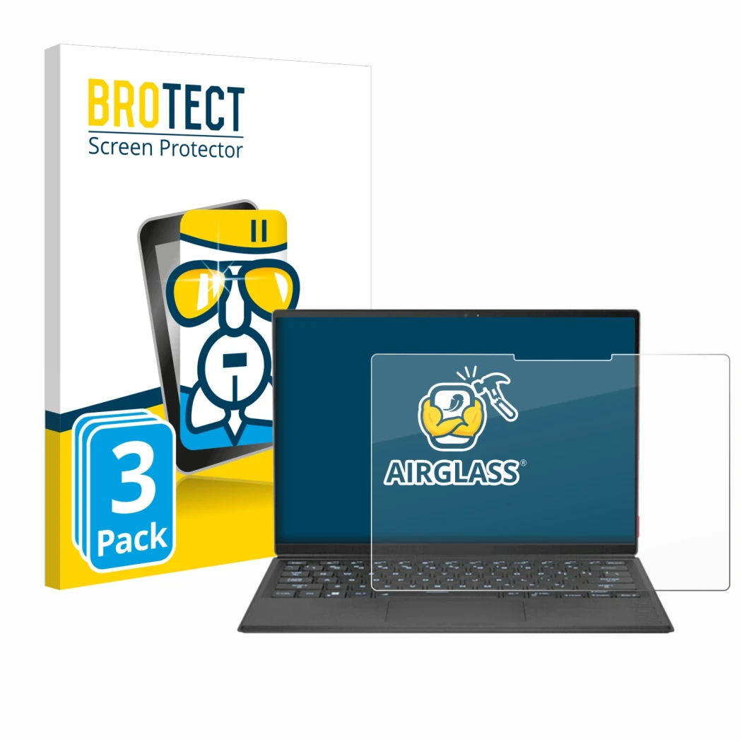 Parte frontal de un envase de producto con el logotipo de la marca BROTECT. Al lado se muestra el dispositivo ASUS Rog Flow Z1