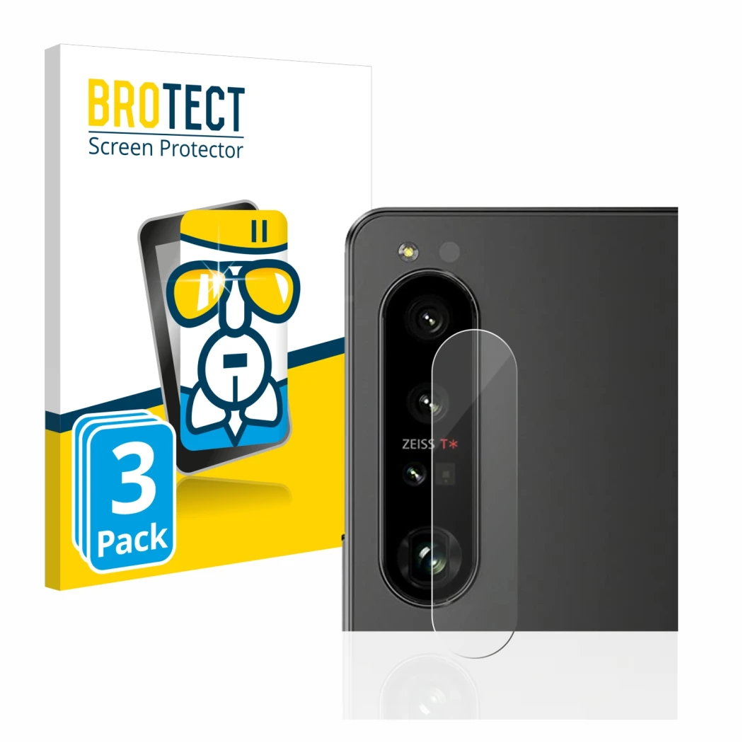 Parte frontal de un envase de producto con el logotipo de la marca BROTECT. Al lado se muestra el dispositivo Sony Xperia 1 IV