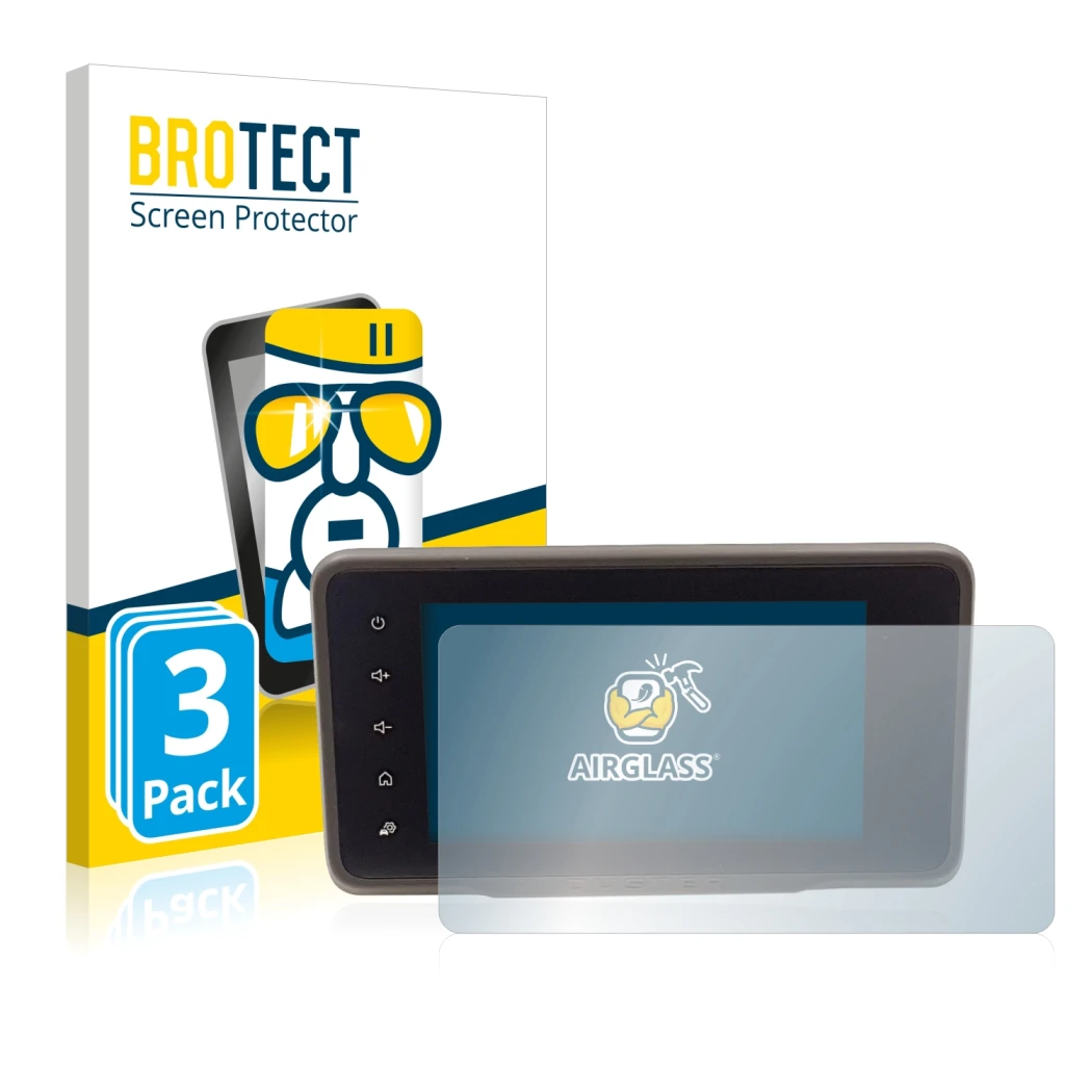 Parte frontal de un envase de producto con el logotipo de la marca BROTECT. Al lado se muestra el dispositivo Dacia Duster 2 M