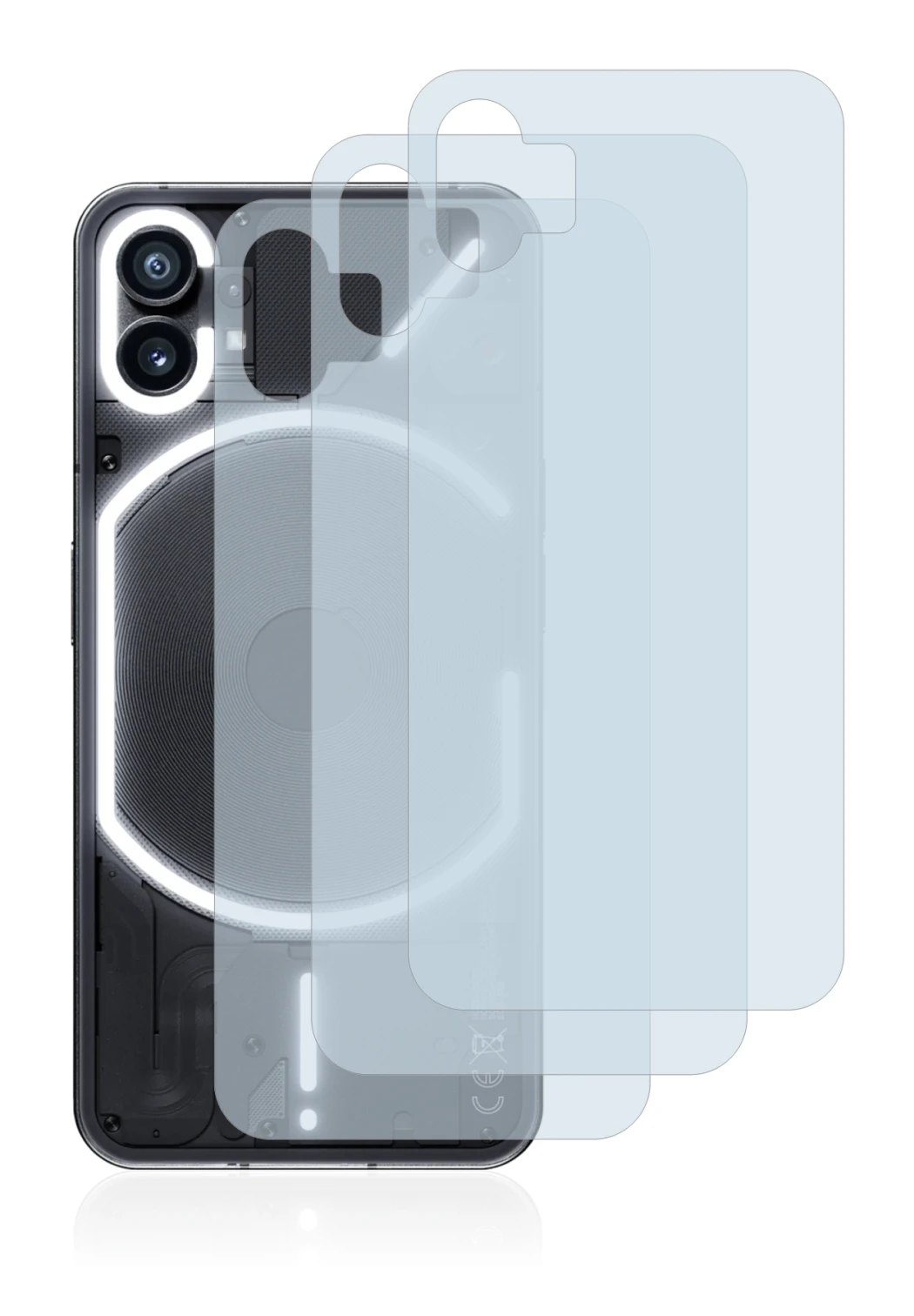 Imagen del dispositivo Nothing Phone (1) (Trasero) con una amplia variedad de protectores de pantalla.