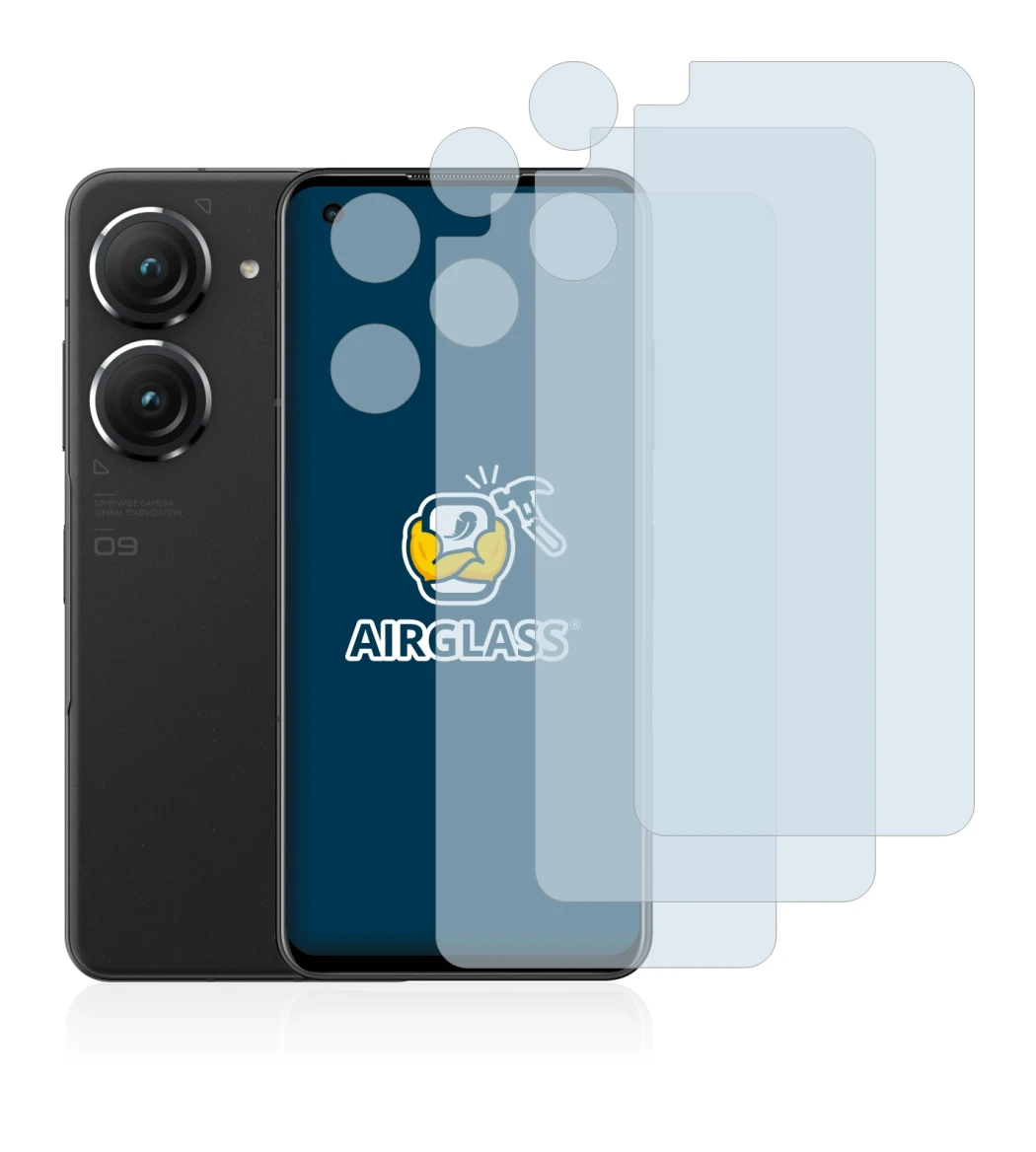 Imagen del dispositivo ASUS ZenFone 9 (Frontal+Cámara) con una amplia variedad de protectores de pantalla.