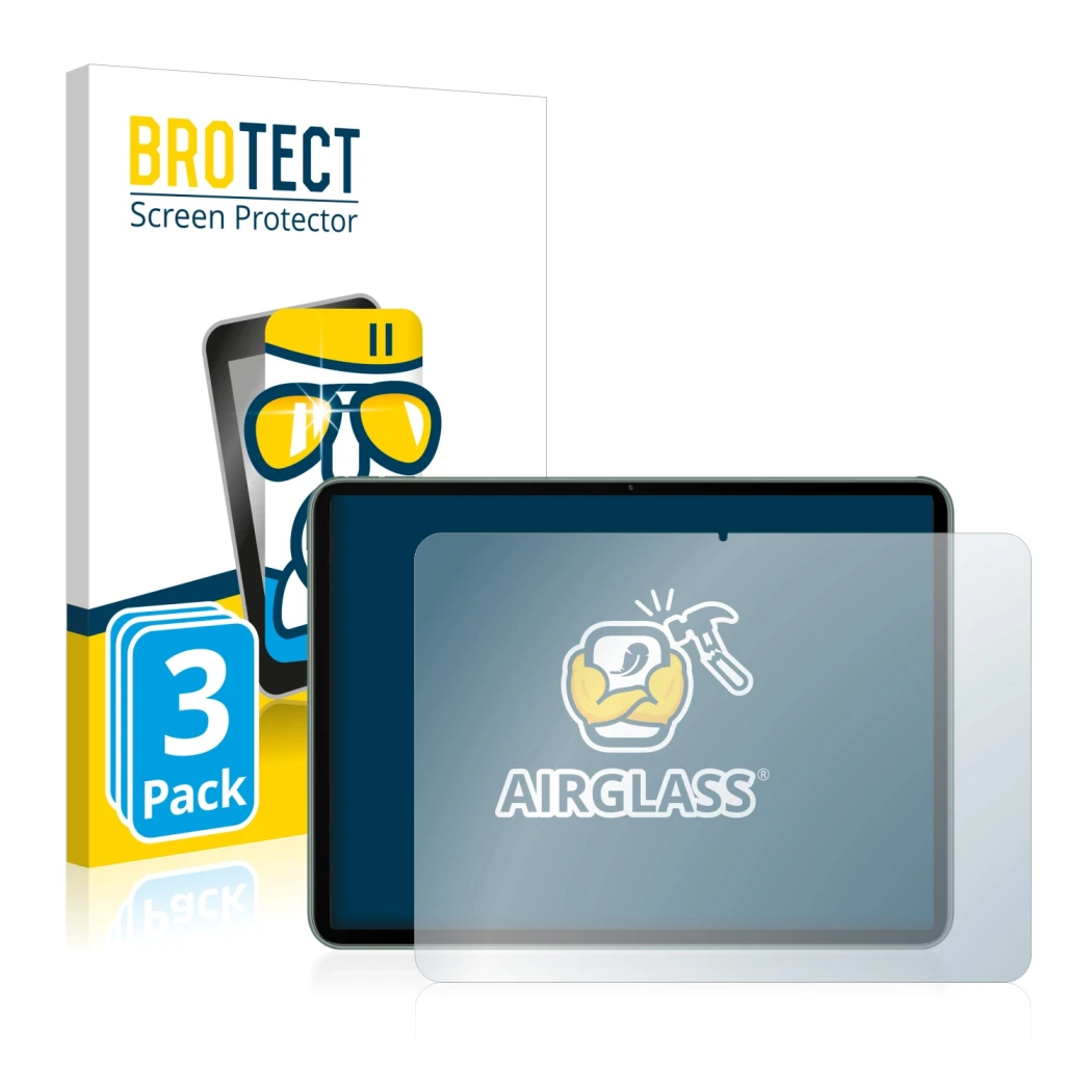 Parte frontal de un envase de producto con el logotipo de la marca BROTECT. Al lado se muestra el dispositivo OnePlus Pad con 