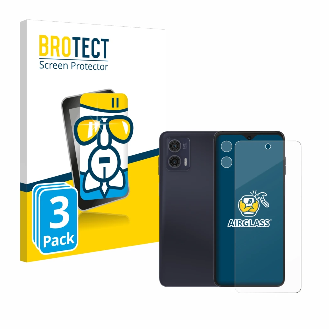 Parte frontal de un envase de producto con el logotipo de la marca BROTECT. Al lado se muestra el dispositivo Motorola Moto G7