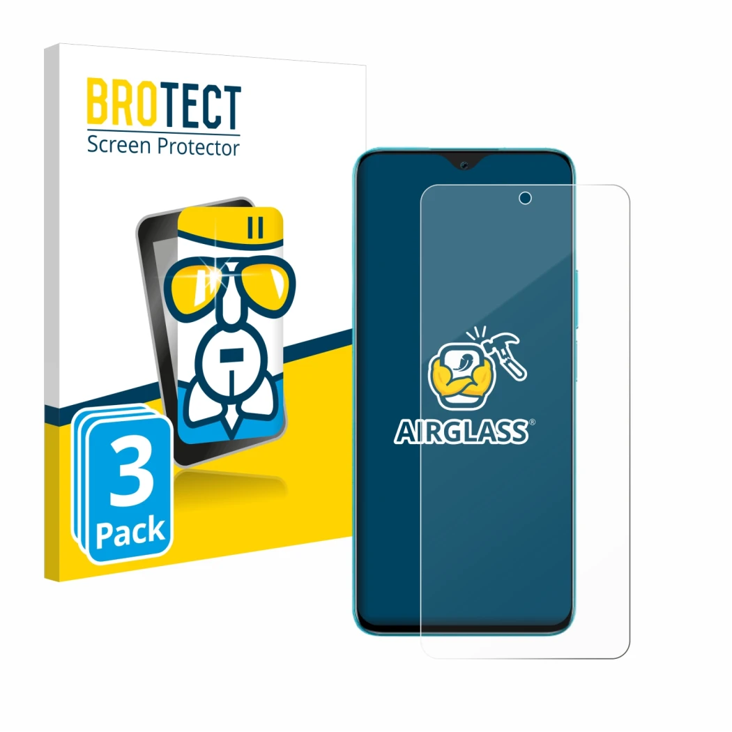 Parte frontal de un envase de producto con el logotipo de la marca BROTECT. Al lado se muestra el dispositivo Honor 90 Lite co