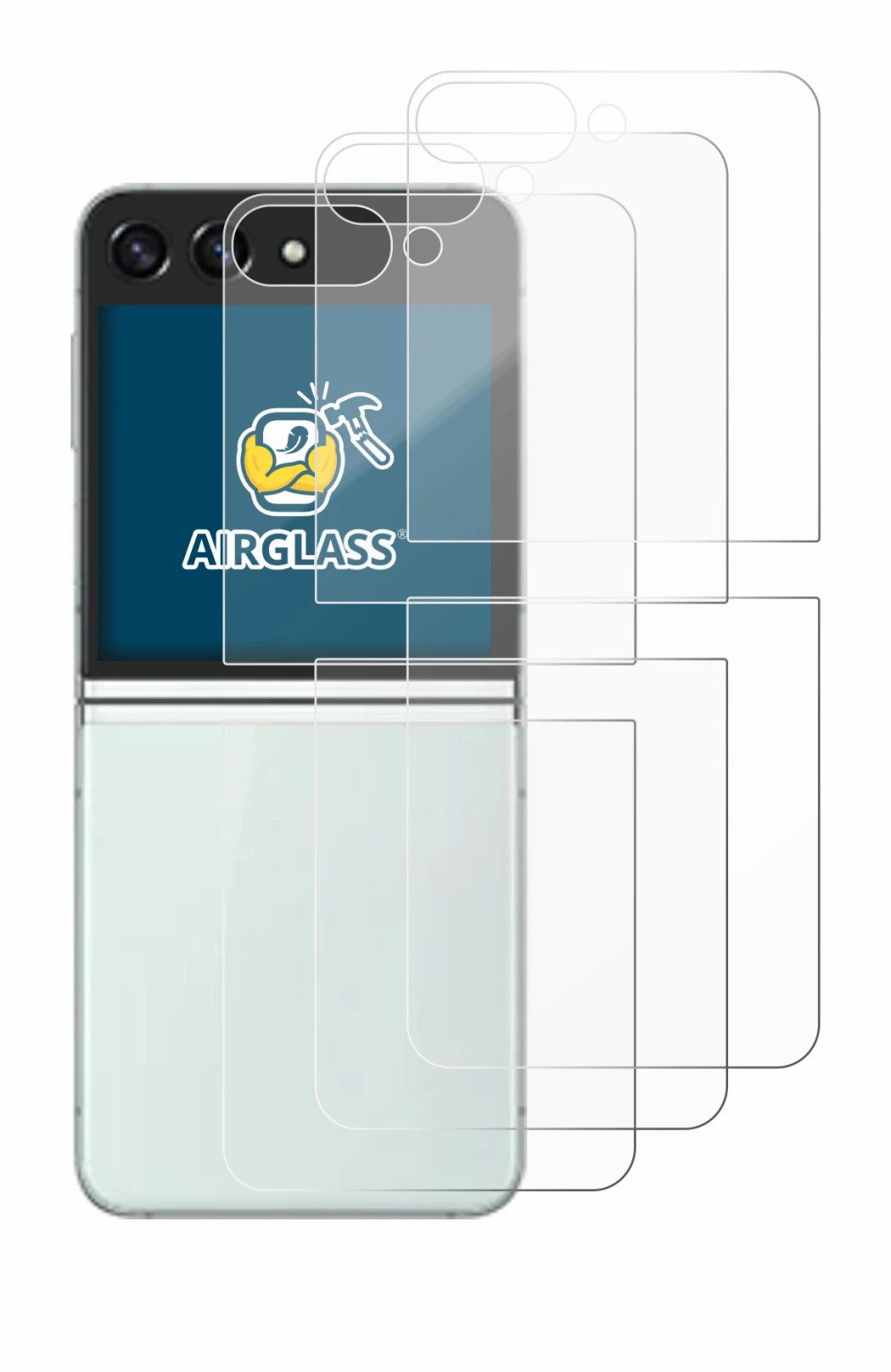 Imagen del dispositivo Samsung Galaxy Z Flip 5 (Trasero) con una amplia variedad de protectores de pantalla.