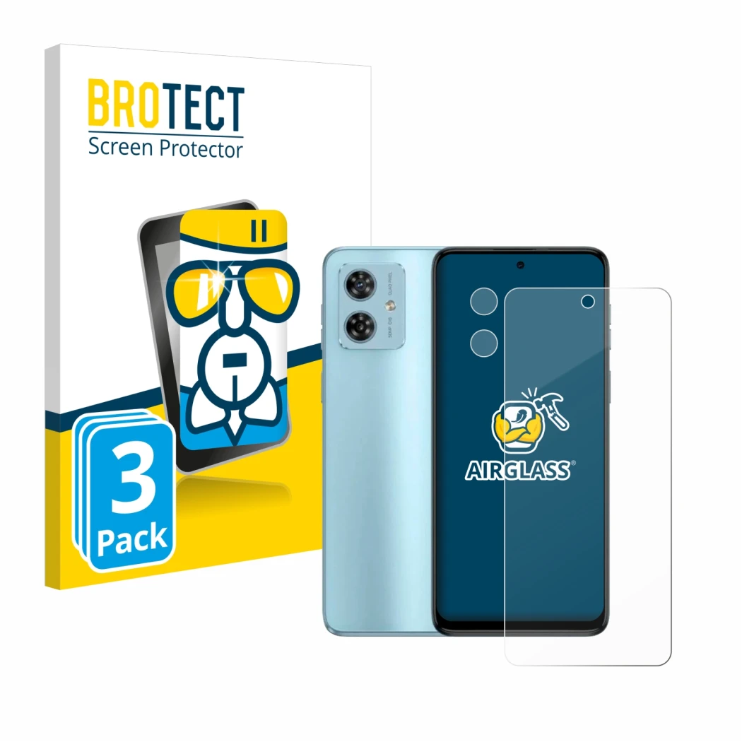 Parte frontal de un envase de producto con el logotipo de la marca BROTECT. Al lado se muestra el dispositivo Motorola Moto G5