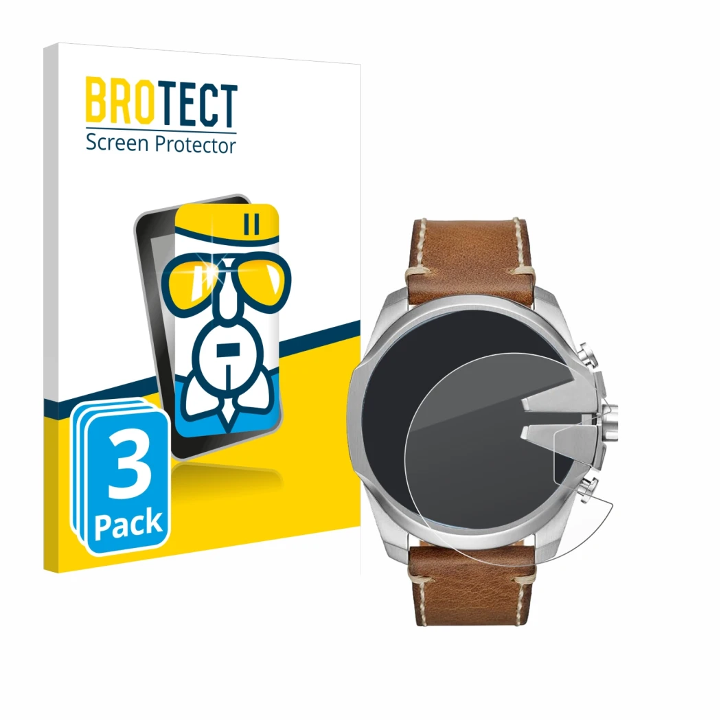 Parte frontal de un envase de producto con el logotipo de la marca BROTECT. Al lado se muestra el dispositivo Diesel Mega Chie