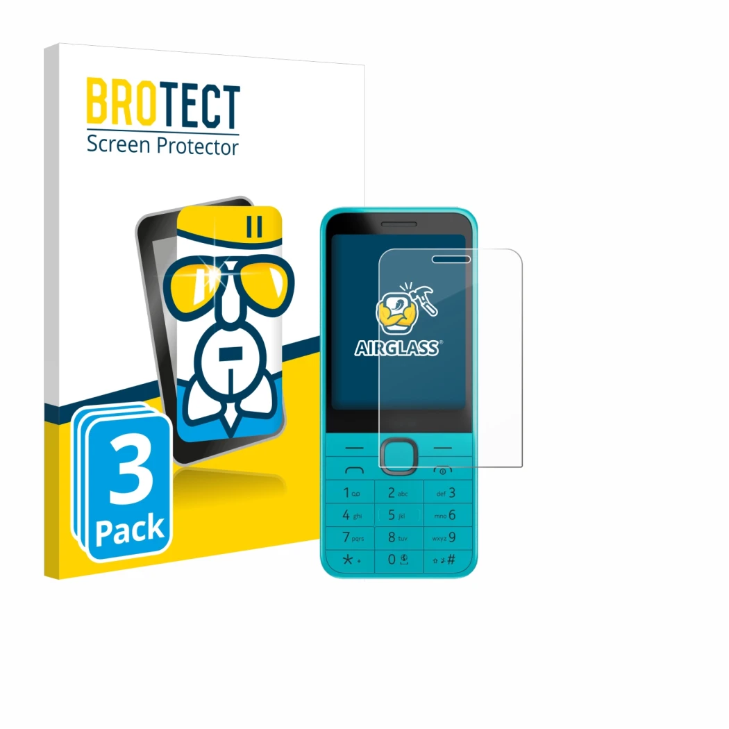 Parte frontal de un envase de producto con el logotipo de la marca BROTECT. Al lado se muestra el dispositivo Nokia 235 4G (20