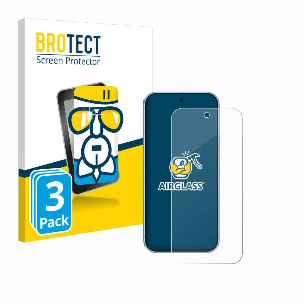 Parte frontal de un envase de producto con el logotipo de la marca BROTECT. Al lado se muestra el dispositivo Google Pixel 9 P