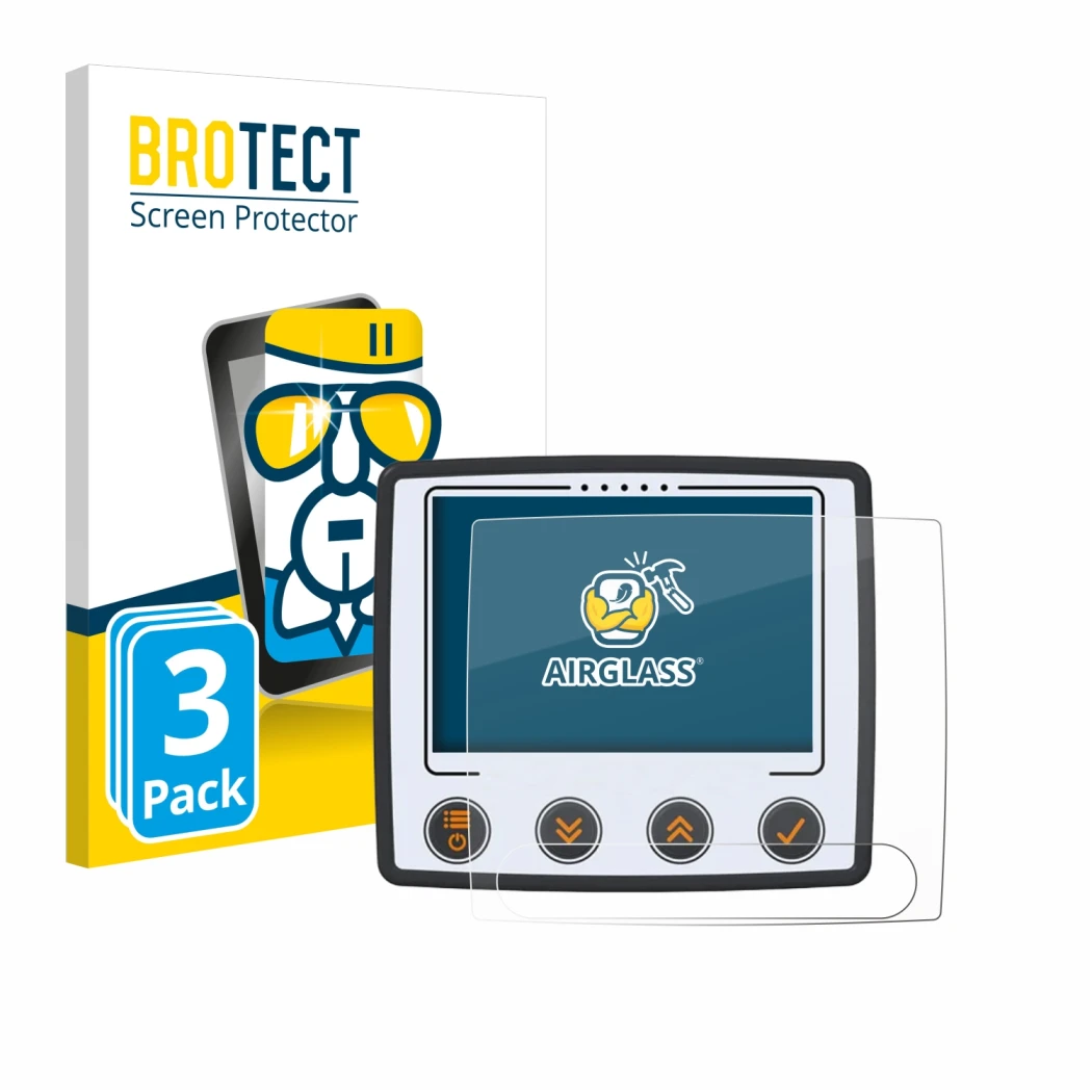 Parte frontal de un envase de producto con el logotipo de la marca BROTECT. Al lado se muestra el dispositivo Skytraxx 5 Mini 