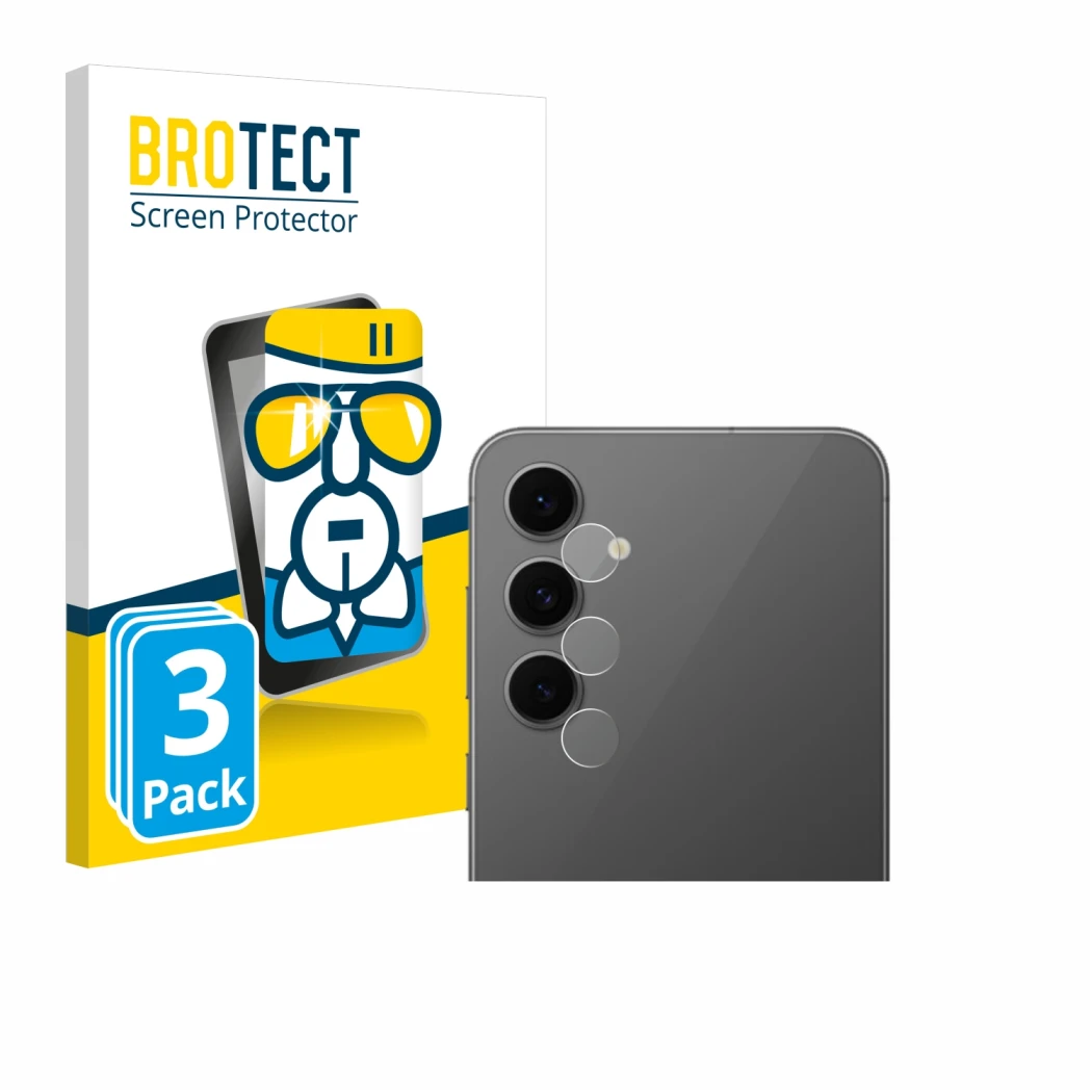 Parte frontal de un envase de producto con el logotipo de la marca BROTECT. Al lado se muestra el dispositivo Samsung Galaxy S