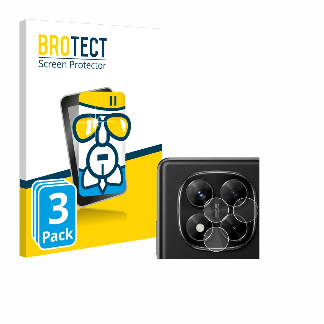 Parte frontal de un envase de producto con el logotipo de la marca BROTECT. Al lado se muestra el dispositivo Xiaomi Redmi Not