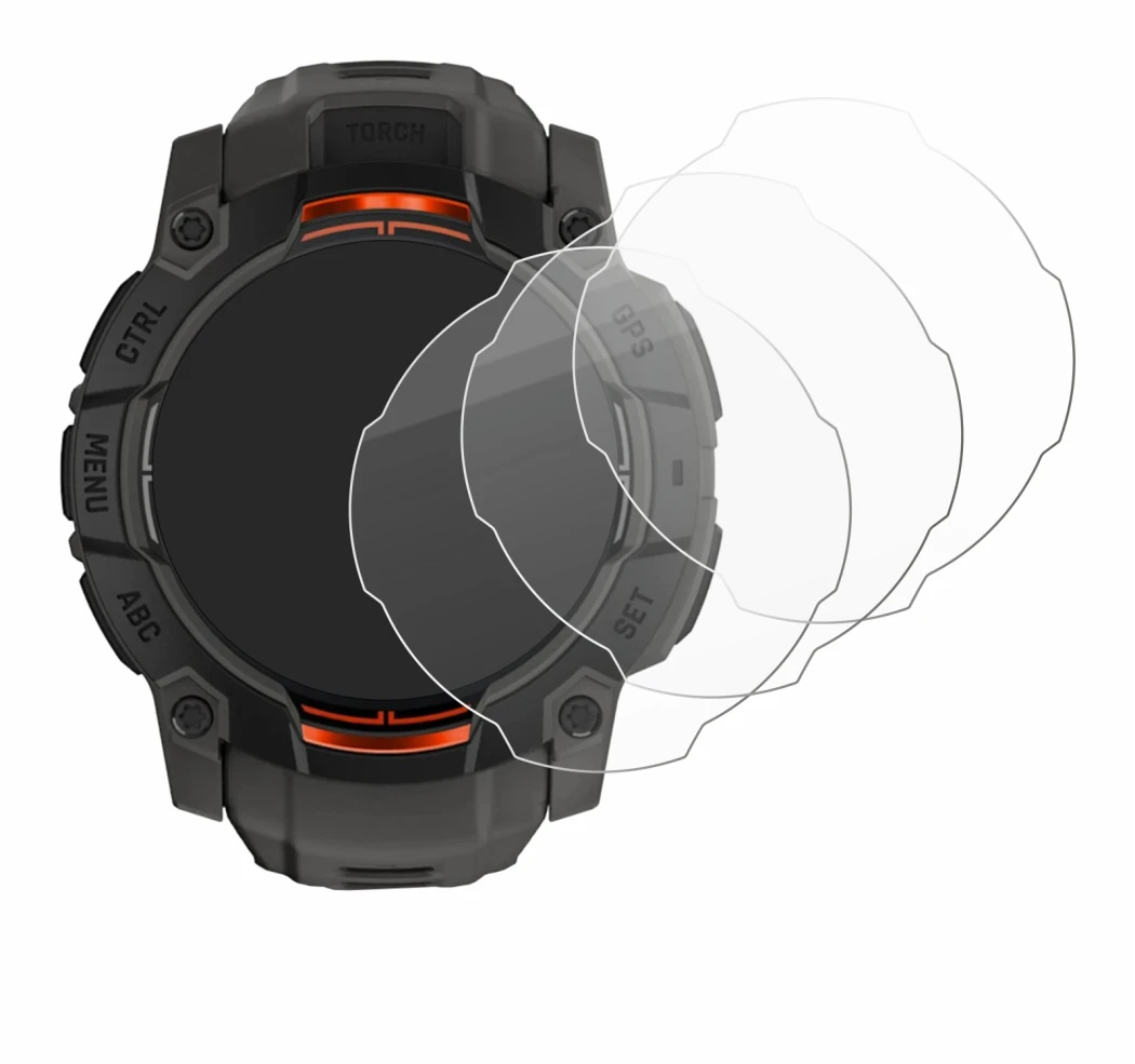 Imagen del dispositivo Garmin Instinct 3 Solar (50 mm) con una amplia variedad de protectores de pantalla.