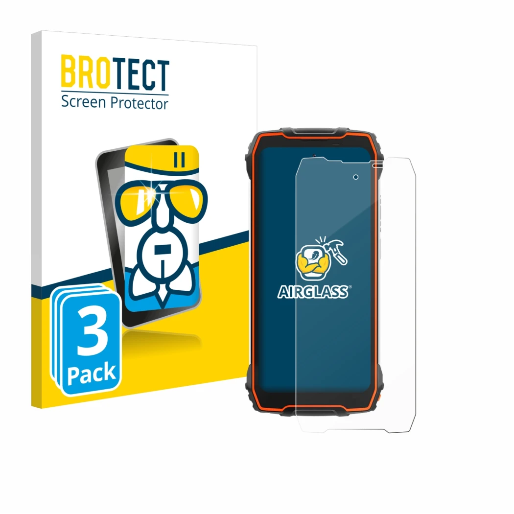 Parte frontal de un envase de producto con el logotipo de la marca BROTECT. Al lado se muestra el dispositivo Blackview Oscal