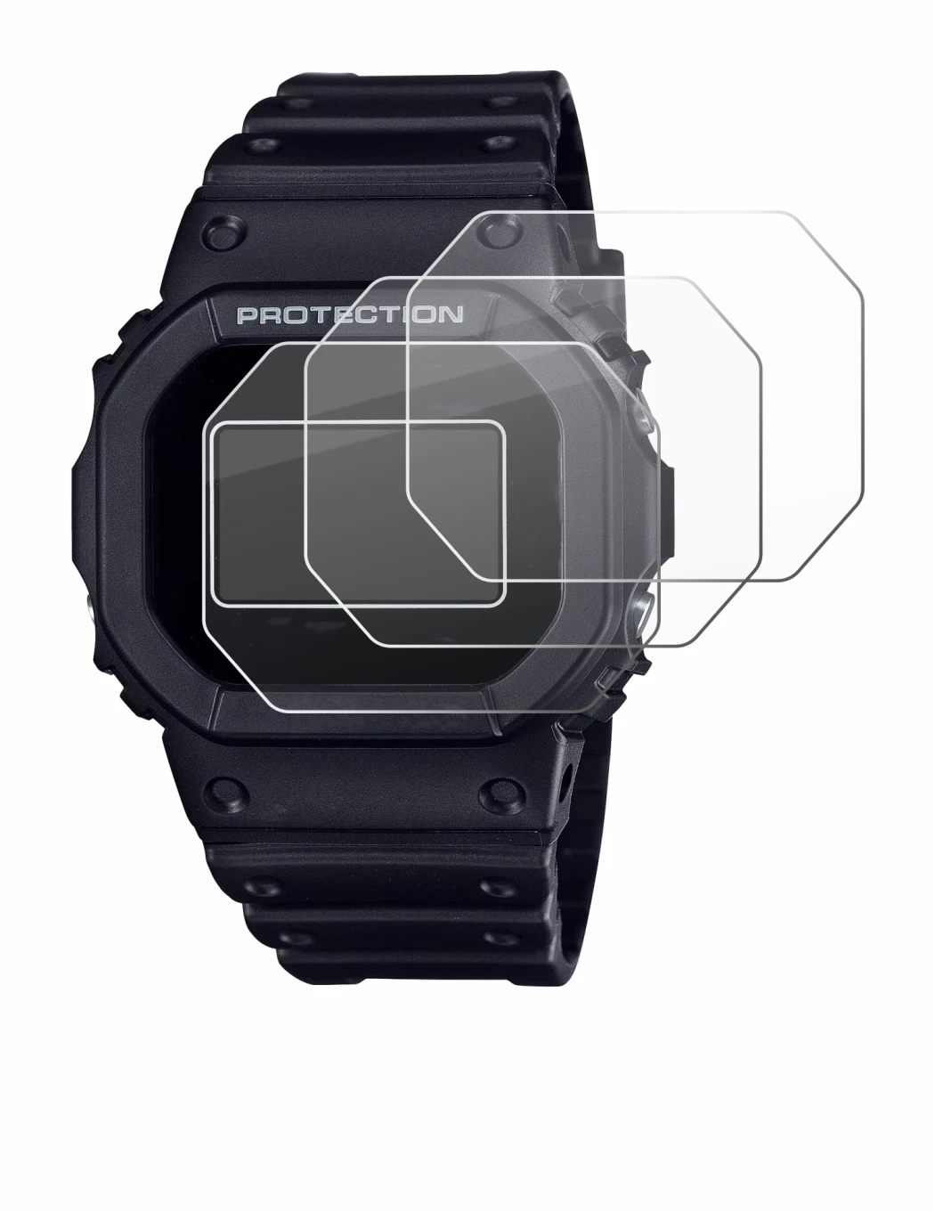 Imagen del dispositivo Casio G-Shock DW-5600RL-1 con una amplia variedad de protectores de pantalla.