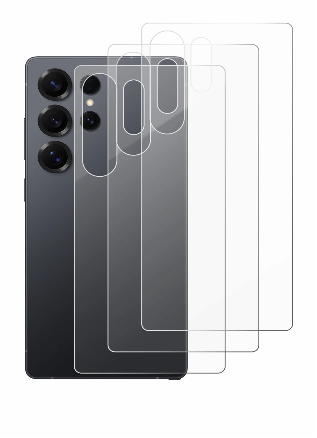 Imagen del dispositivo Samsung Galaxy S25 Ultra (Trasero) con una amplia variedad de protectores de pantalla.