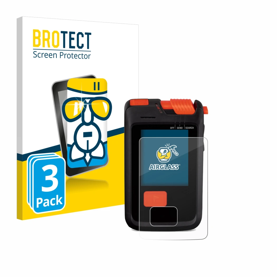 Parte frontal de un envase de producto con el logotipo de la marca BROTECT. Al lado se muestra el dispositivo Mammut Barryvox