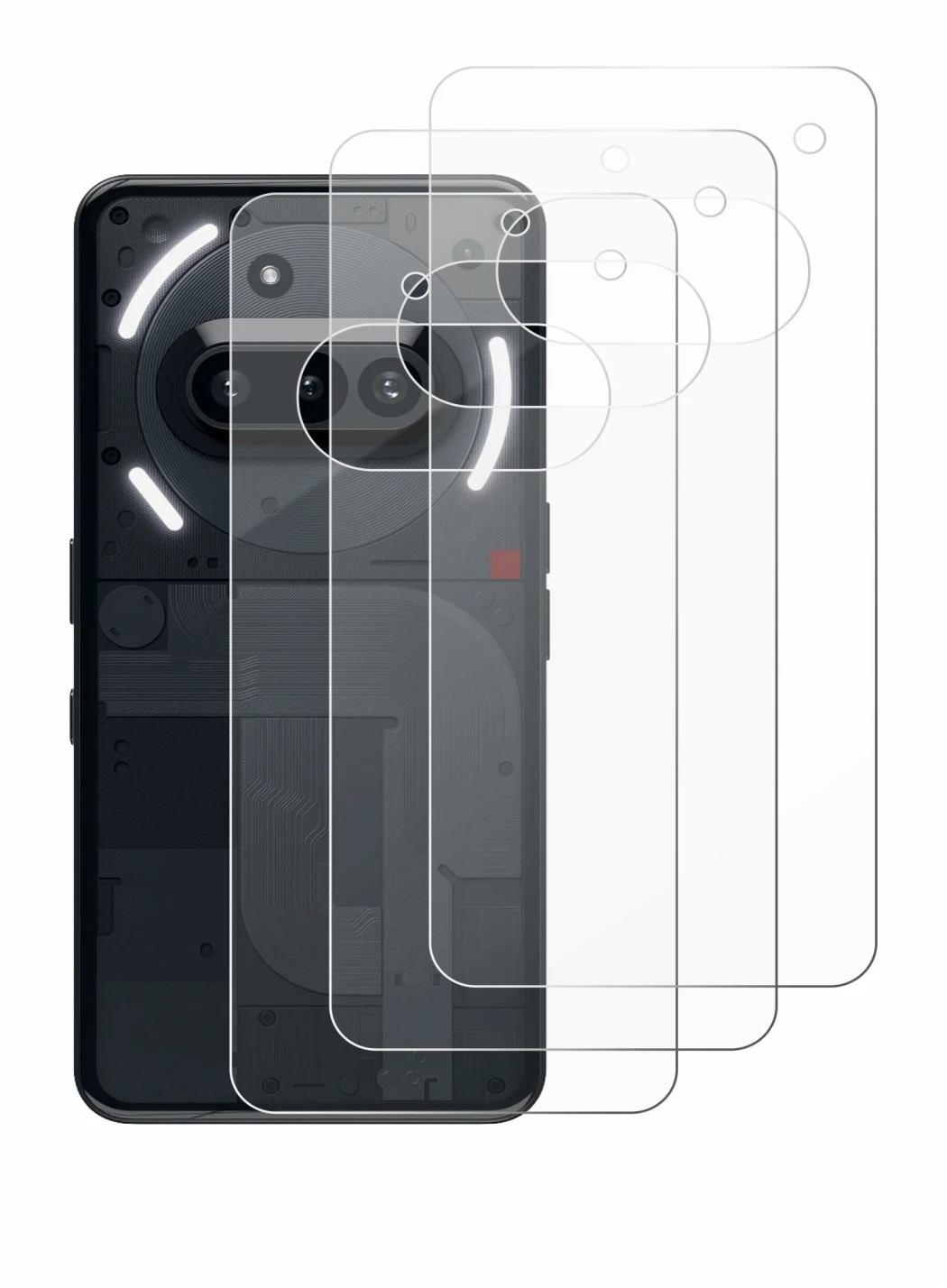 Imagen del dispositivo Nothing Phone (3a) (Trasero) con una amplia variedad de protectores de pantalla.