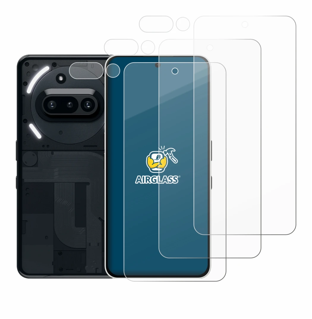 Imagen del dispositivo Nothing Phone (3a) (Frontal+Cámara) con una amplia variedad de protectores de pantalla.