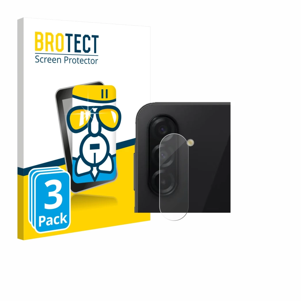 Parte frontal de un envase de producto con el logotipo de la marca BROTECT. Al lado se muestra el dispositivo Samsung Galaxy A