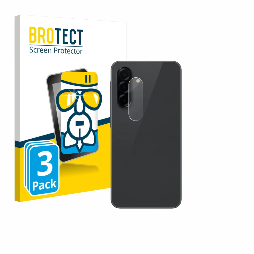 Parte frontal de un envase de producto con el logotipo de la marca BROTECT. Al lado se muestra el dispositivo Samsung Galaxy A