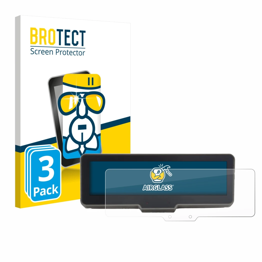 Parte frontal de un envase de producto con el logotipo de la marca BROTECT. Al lado se muestra el dispositivo KTM 990 Duke R 2