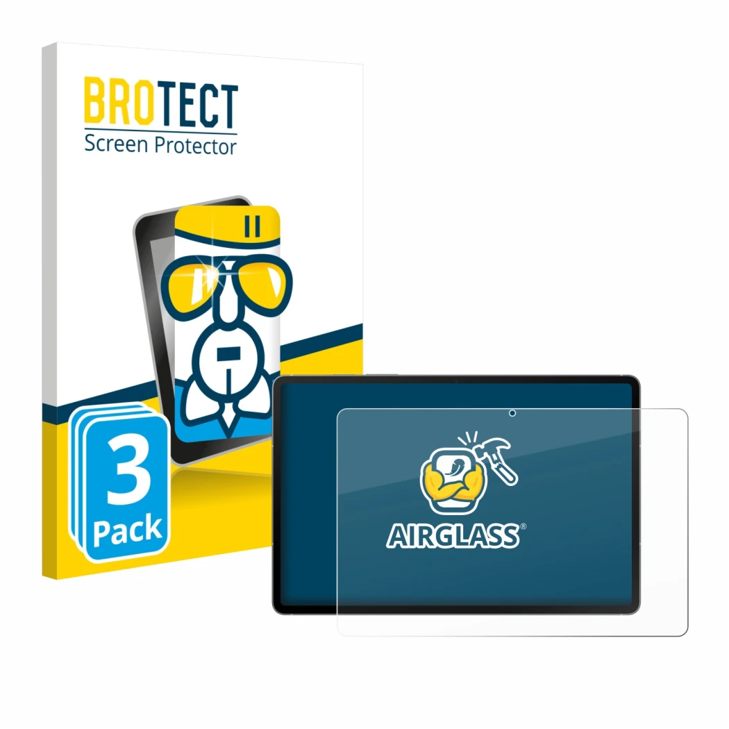 Parte frontal de un envase de producto con el logotipo de la marca BROTECT. Al lado se muestra el dispositivo Samsung Galaxy T