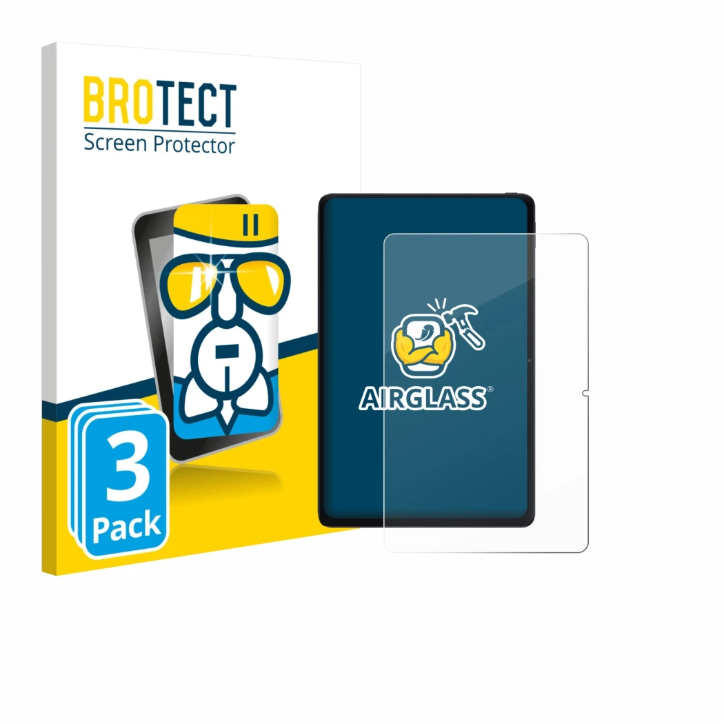 Parte frontal de un envase de producto con el logotipo de la marca BROTECT. Al lado se muestra el dispositivo Xiaomi POCO Pad