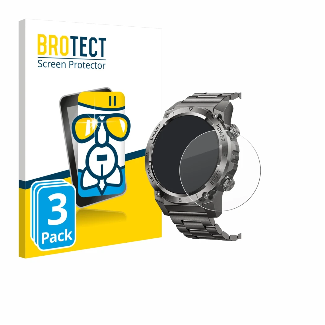 Parte frontal de un envase de producto con el logotipo de la marca BROTECT. Al lado se muestra el dispositivo Naixues 55G 1.46