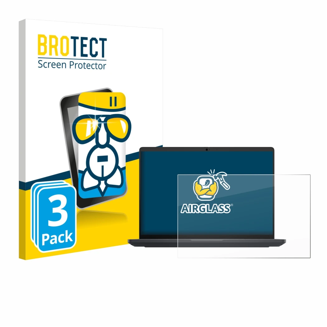 Parte frontal de un envase de producto con el logotipo de la marca BROTECT. Al lado se muestra el dispositivo Dell Pro Max 16 