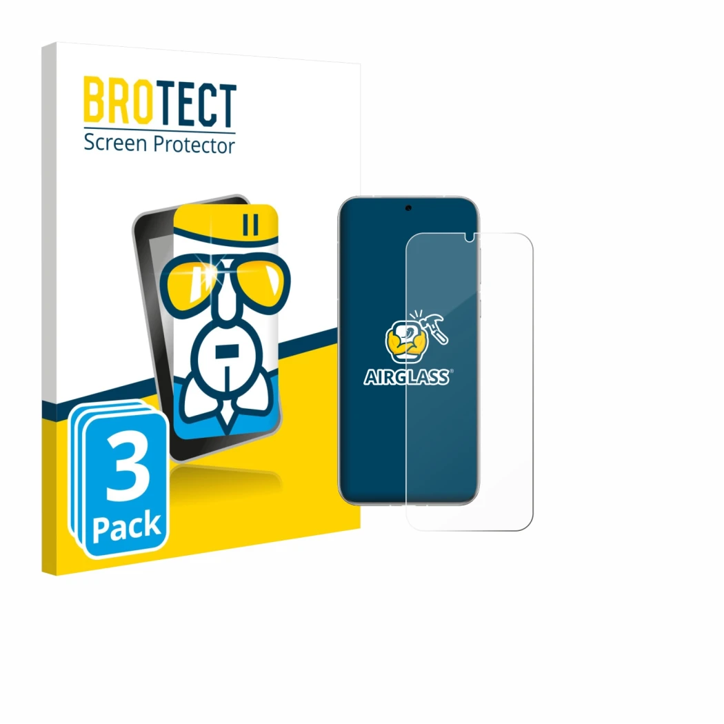 Parte frontal de un envase de producto con el logotipo de la marca BROTECT. Al lado se muestra el dispositivo Huawei Pura 80 U