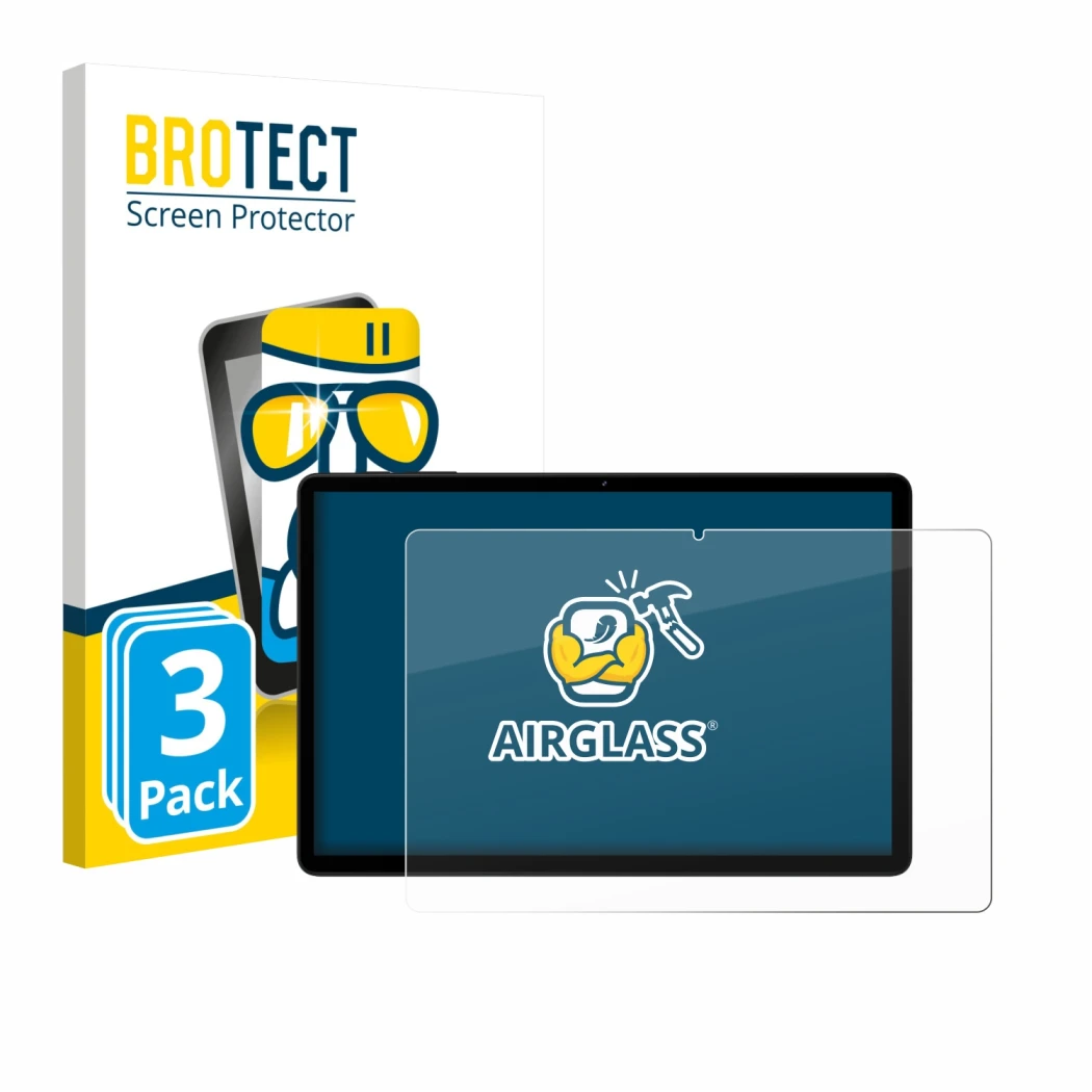 Parte frontal de un envase de producto con el logotipo de la marca BROTECT. Al lado se muestra el dispositivo Doogee Tab G6 co