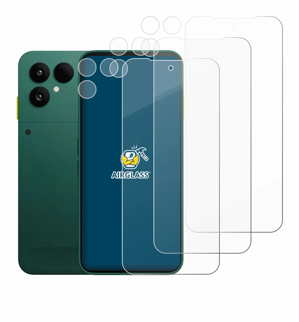 Imagen del dispositivo Fairphone 6 (Frontal+Cámara) con una amplia variedad de protectores de pantalla.