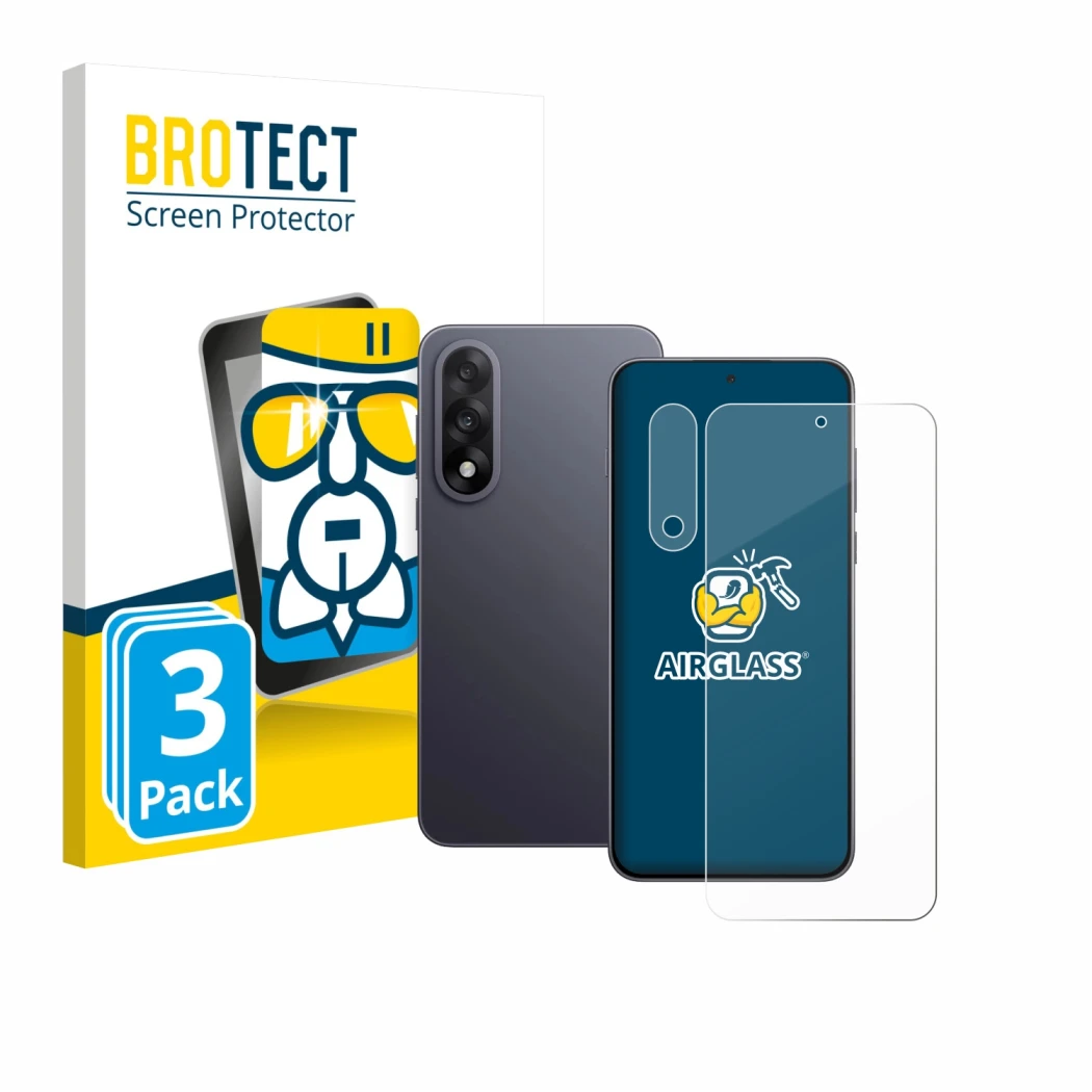 Parte frontal de un envase de producto con el logotipo de la marca BROTECT. Al lado se muestra el dispositivo OnePlus Nord 5 (