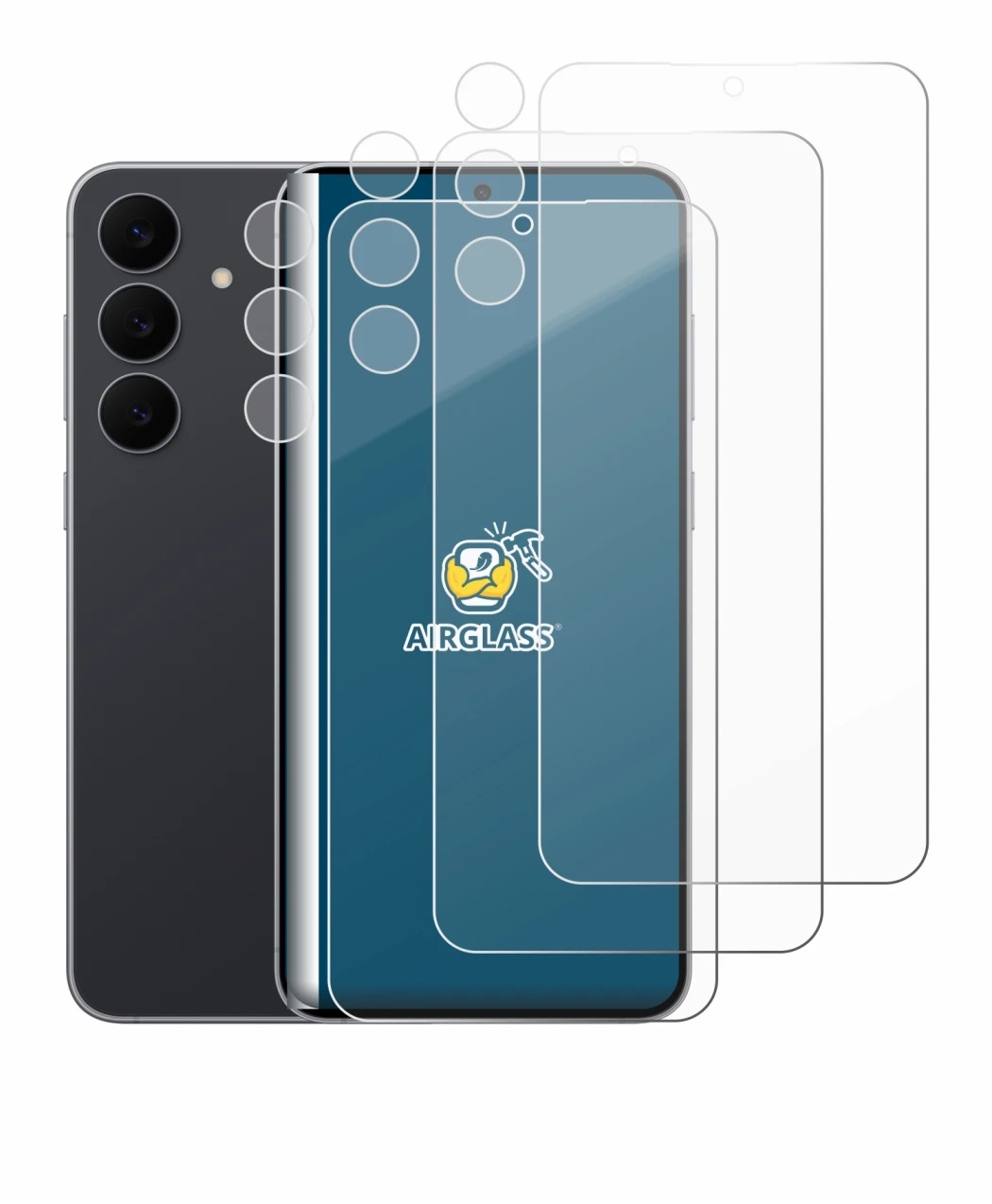 Imagen del dispositivo Samsung Galaxy S25 FE (Frontal+Cámara) con una amplia variedad de protectores de pantalla.