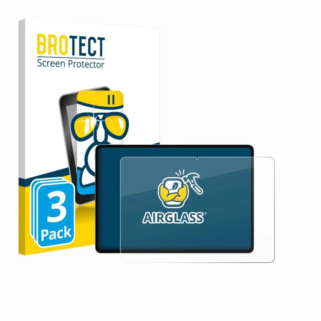 Parte frontal de un envase de producto con el logotipo de la marca BROTECT. Al lado se muestra el dispositivo Honor Magicpad 3