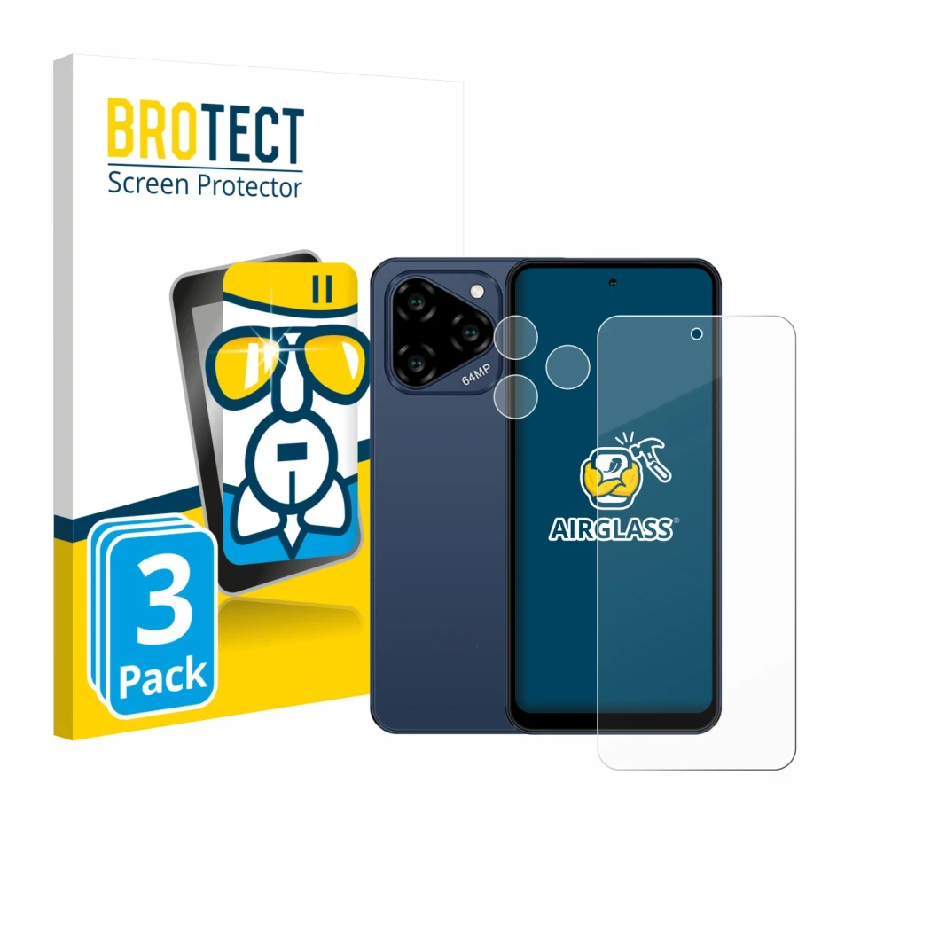 Parte frontal de un envase de producto con el logotipo de la marca BROTECT. Al lado se muestra el dispositivo Acer Acerone Liq